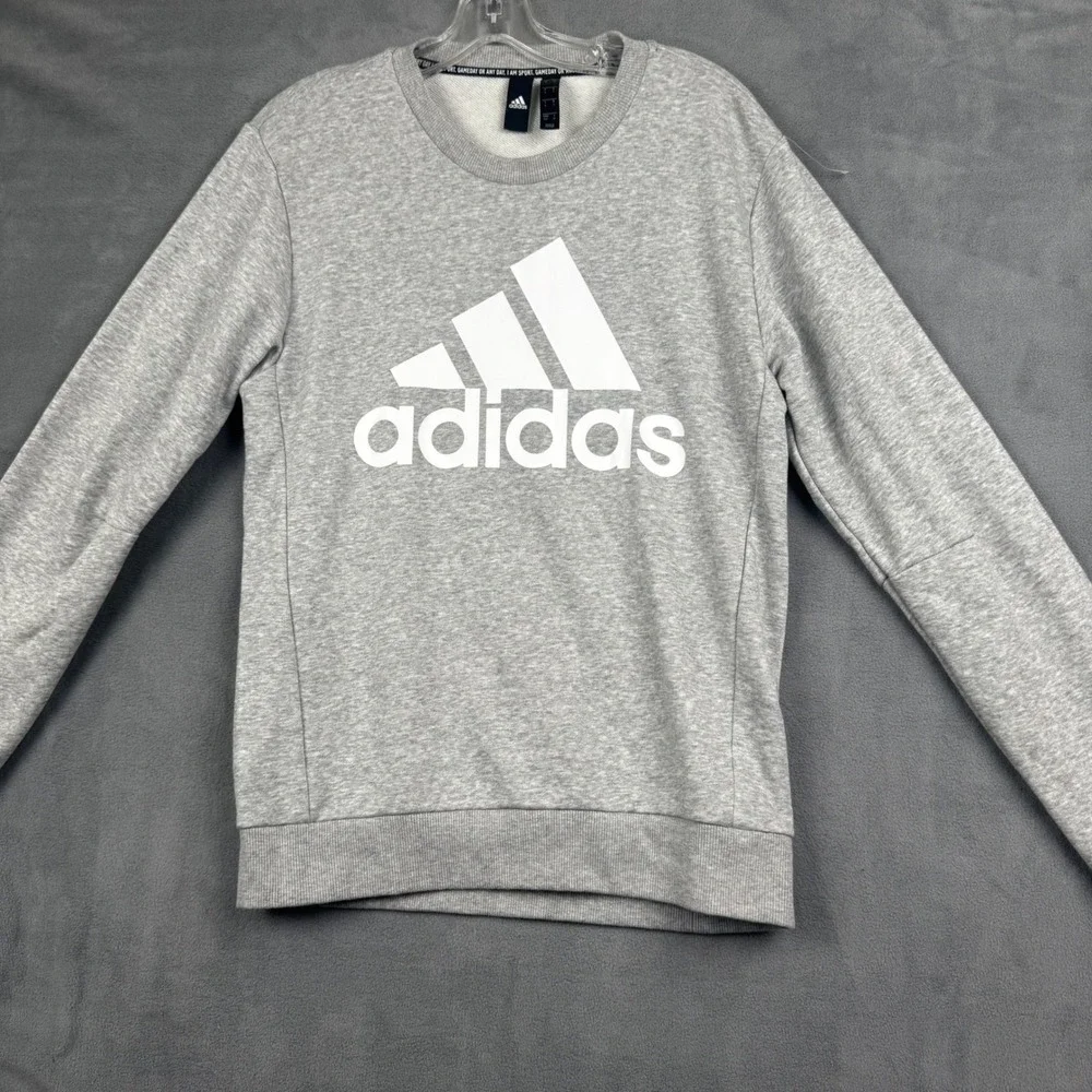 Adidas Mens Small Gray Heather Logo Crewneck‎ Sweatshirt French Terry Pullover